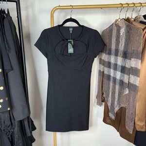 Wild Fable Black Short Sleeve Cutout Mini Dress Schoolgirl Preppy Moody Witchy